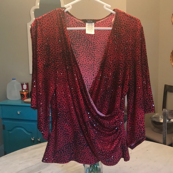 MSK Tops Red Leopard Shirt With Sequin Detail Poshmark